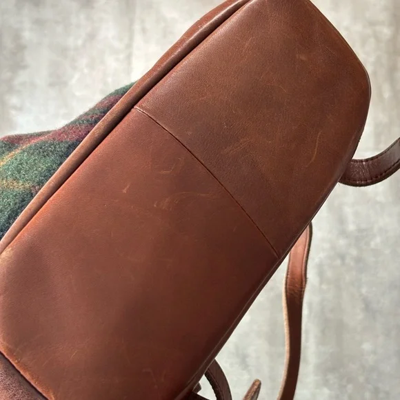 Vintage LL Bean Wool and Leather Small Bag Plaid - Picture 6 of 6